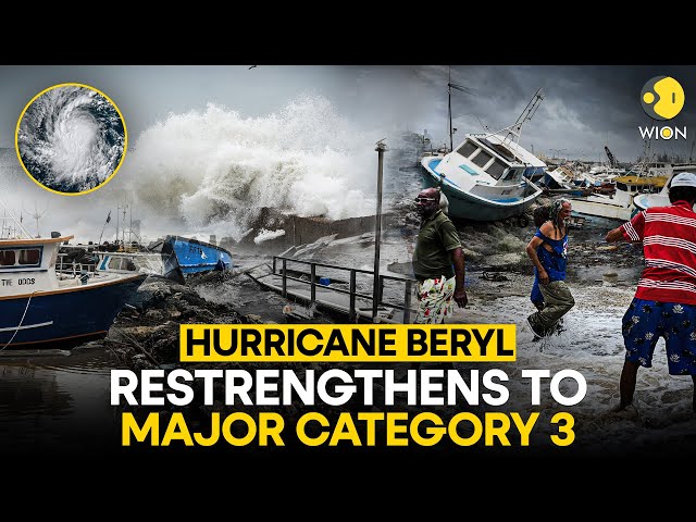 ⁣Hurricane Beryl restrengthens to major Category 3 off Mexico coast I WION Originals
