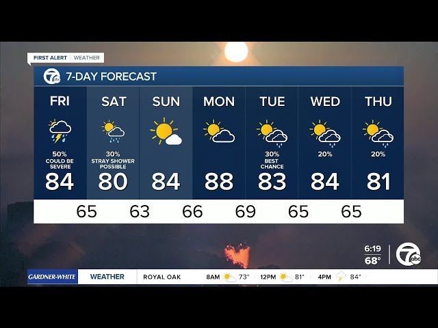 ⁣Metro Detroit Weather: Storm chance to finish the week