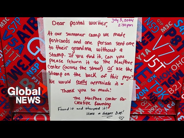 ⁣Canada Post worker saves the day after child forgets stamp on postcard to grandma