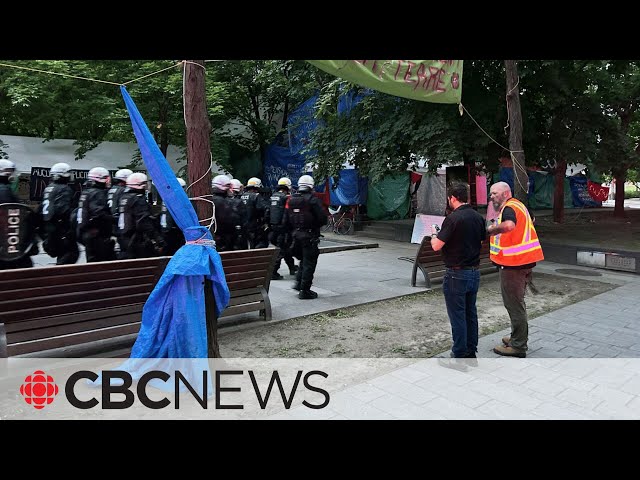 ⁣Montreal police remove pro-Palestinian protest encampment at Victoria Square