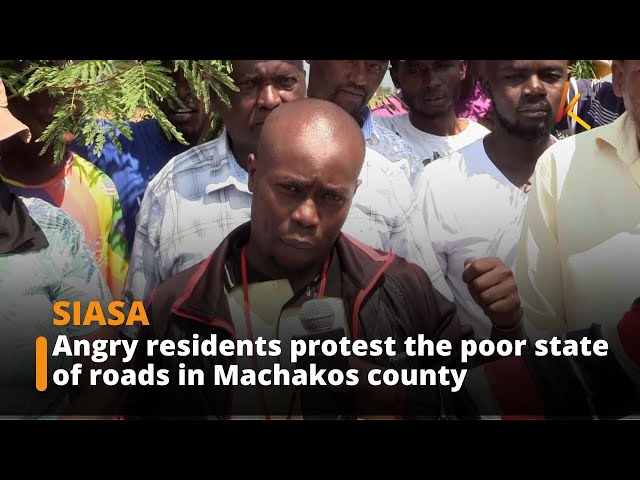 ⁣Angry residents protest the poor state of roads in Machakos county