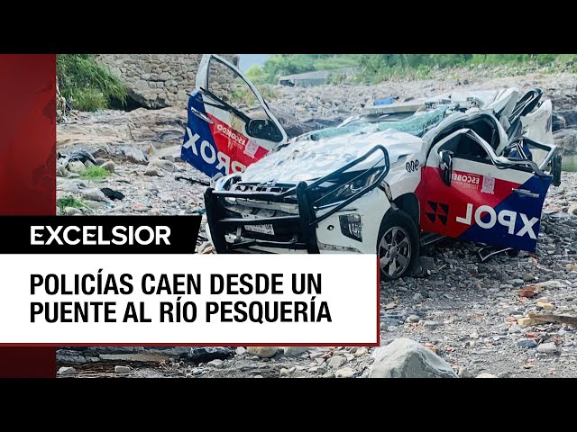 Tres policías de Nuevo León mueren al caer su patrulla desde un puente al río Pesquería