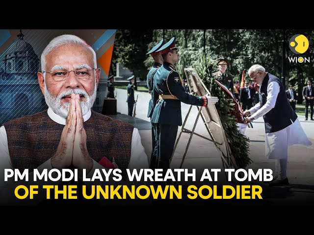 ⁣PM Modi lays wreath at Tomb of the Unknown Soldier on Kremlin wall in Moscow | WION Originals