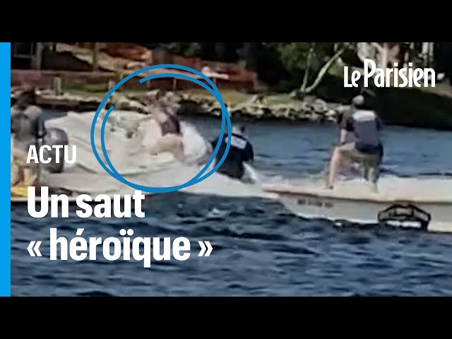 ⁣Un ado en jet-ski saute en pleine mer et réussit à arrêter un bateau hors de contrôle