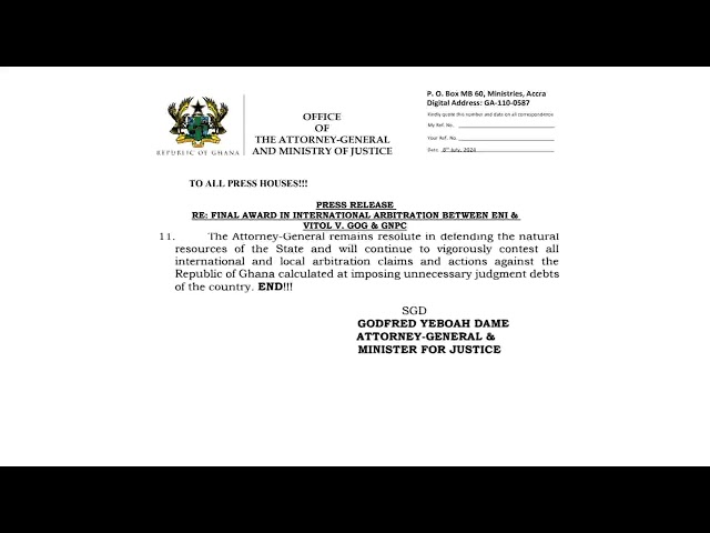 ⁣Ghana Triumphs at International Arbitration as Tribunal Rejects $7bn Eni & Vitol Claims - (07-09