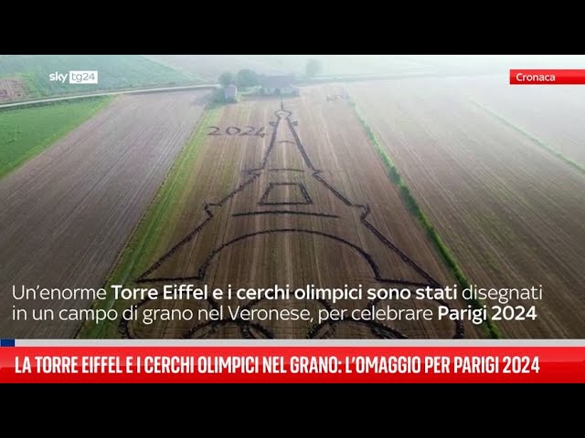 ⁣Torre Eiffel e cerchi olimpici nel grano per Parigi 2024