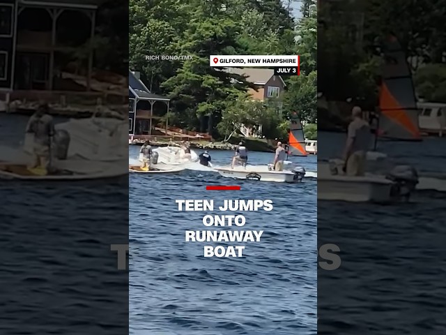 ⁣Watch this teenager leap from his jet ski to save a runaway boat