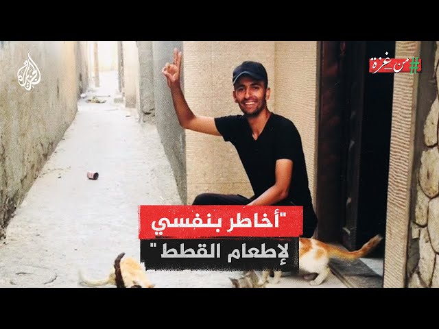 ⁣شاب من مخيم جباليا يخاطر بنفسه يوميا لإطعام القطط رغم الجوع  في شمال غزة