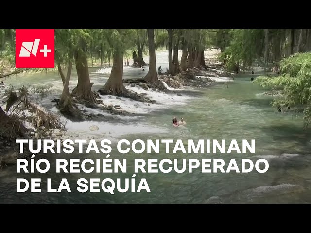 Río Ramos en Allende nuevo León: Turistas contaminan el caudal recién recuperado con "Alberto&q