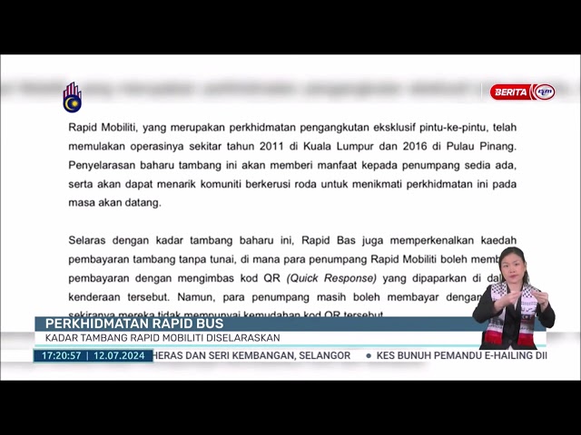 ⁣12 JULAI 2024 BERITA WILAYAH - PERKHIDMATAN RAPID BUS: KADAR TAMBANG RAPID MOBILITI DISELARASKAN