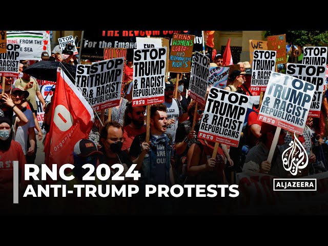 ⁣Gaza, abortion and migrant rights protests outside RNC in US