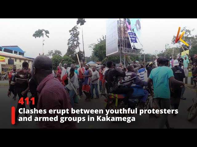 ⁣Chaos in Kakamega as youthful protester clash with armed groups