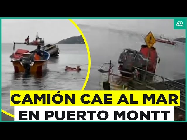 ⁣Camión cae al mar con su conductor en la cabina: Carabinero se lanzó al mar para rescatarlo