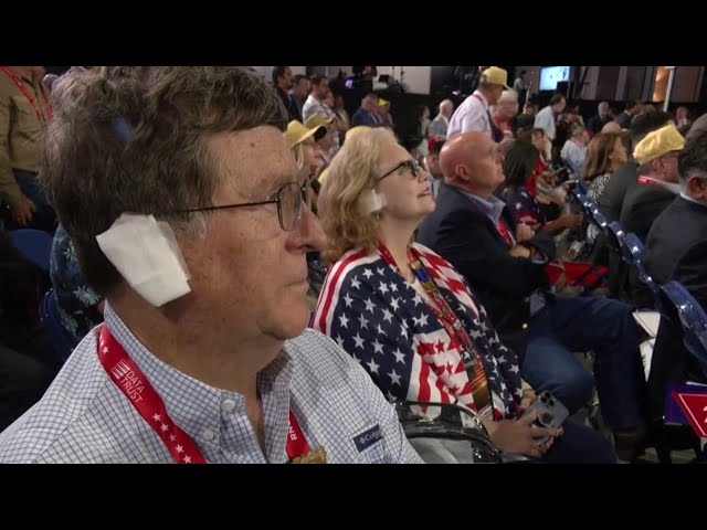 Republicans sport ear bandages at the RNC in solidarity with Donald Trump