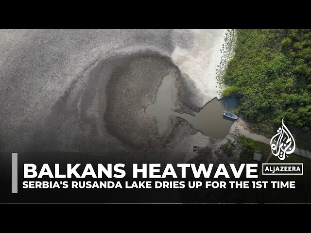 ⁣Serbia's Rusanda Lake dries to a pond as the Balkans swelters in a heatwave