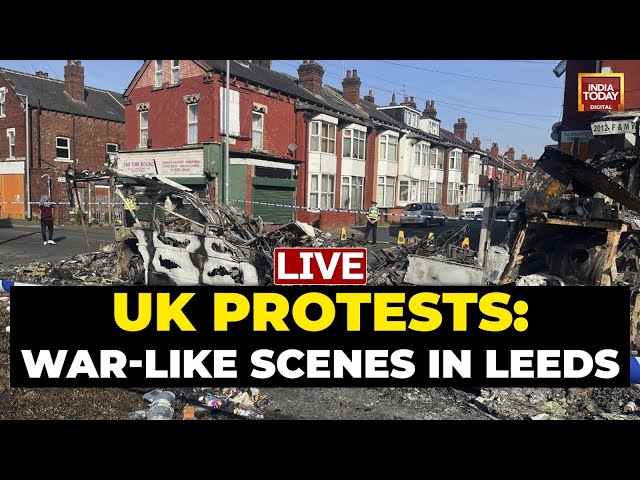 ⁣LIVE: Riots Break Out In UK's Leeds, Bus Set On Fire, Police Car Overturned | Leeds Protest Upd