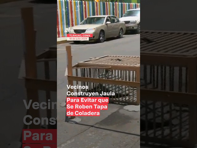 Vecinos construyen jaula para evitar robo de tapa de coladera #nmas #robos #cdmx #shorts