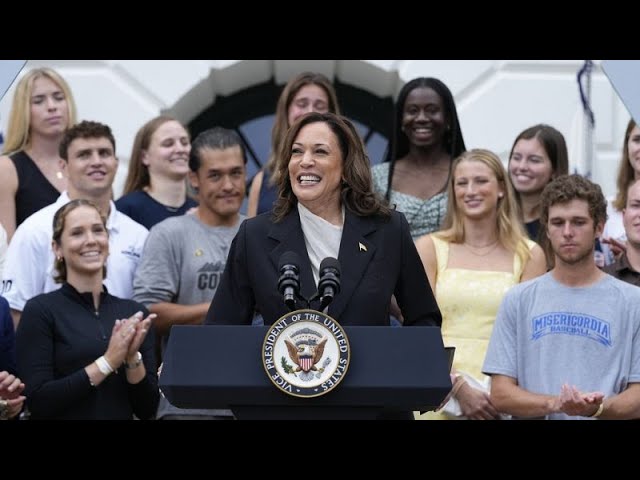 ⁣Harris makes no reference to presidential bid as she praises Biden's 'unmatched' lega