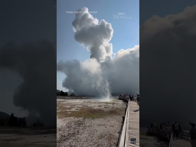 ⁣Yellowstone eruption sends tourists running for cover