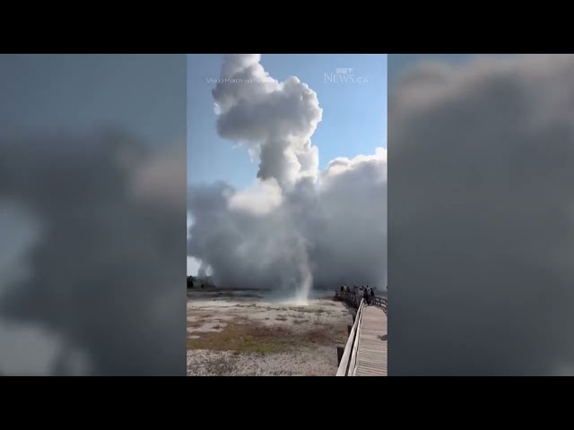 ⁣Tourists sent running after eruption at Yellowstone National Park