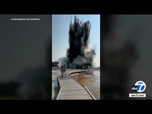 ⁣Tourists run for safety after surprise eruption in Yellowstone