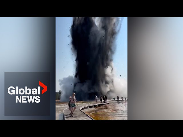 ⁣Yellowstone geyser explosion sends tourists running from smoke, debris