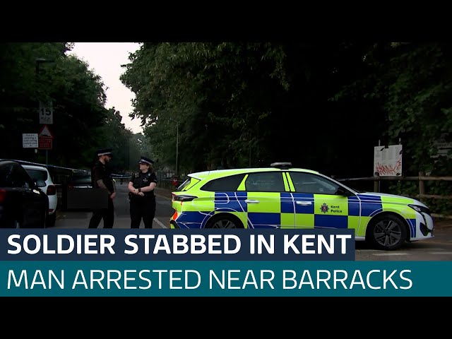 ⁣Man held after soldier stabbed multiple times near Kent barracks | ITV News