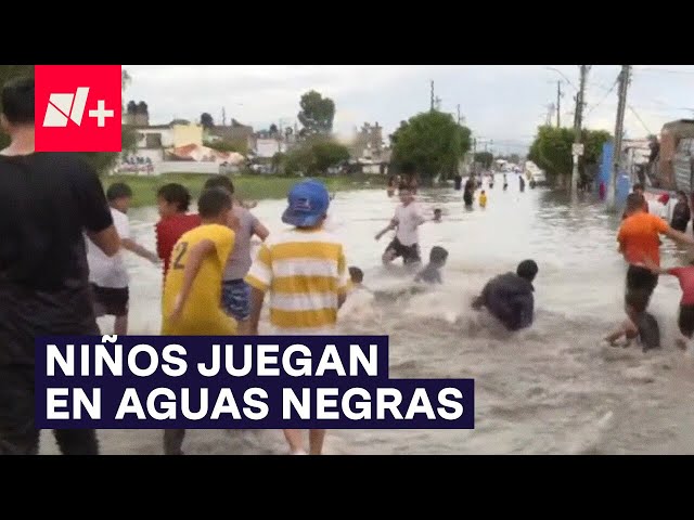 Niños nadan en peligrosas aguas negras tras colapso de desagüe en León - N+