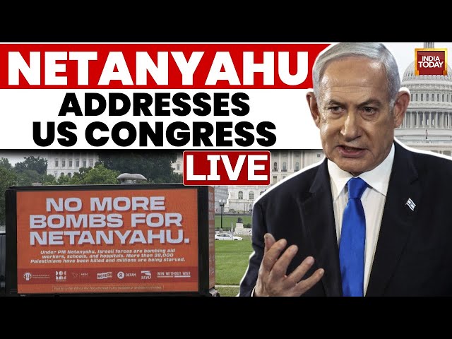 ⁣LIVE: Israeli PM Netanyahu Addresses Divided US Congress As Protests Rage Outside | US News LIVE