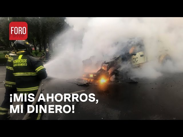 ⁣¡Se incendia camioneta de valores en Insurgentes Norte! - Las Noticias