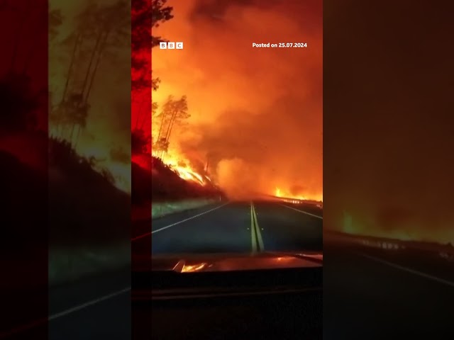 Vehicle drives through intense wildfire in California. #Chico #Wildfire #BBCNews