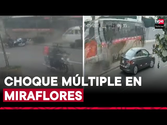 ⁣Choque múltiple en Miraflores: bus embiste a 7 vehículos en avenida Del Ejército y deja 10 heridos