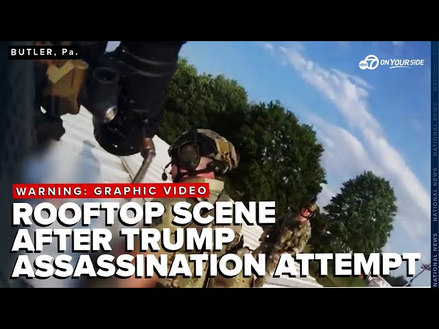 ⁣Newly obtained video shows rooftop scene in aftermath of Trump assassination attempt