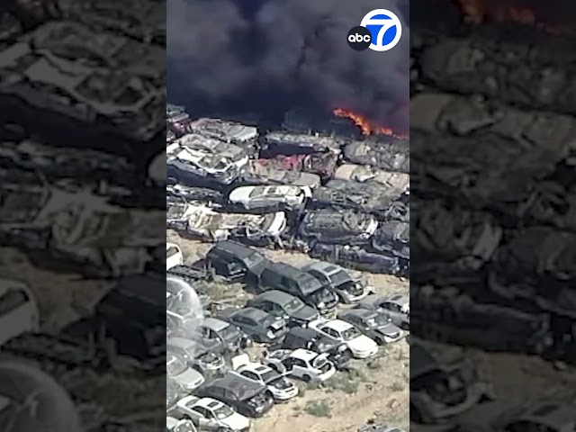 ⁣Hundreds of cars burn at Lancaster salvage yard