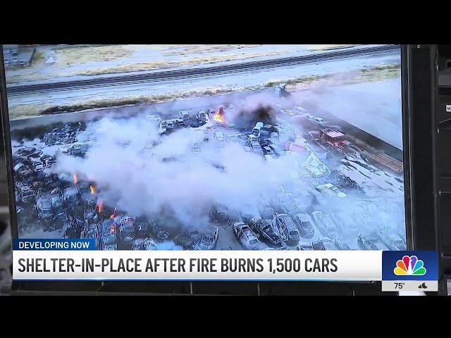 ⁣Shelter-in-place after fire burns 1,500 cars in Lancaster