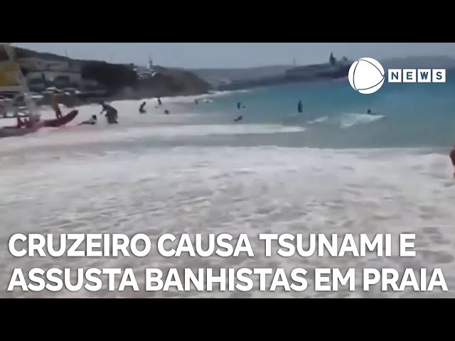 Cruzeiro causa tsunami e assusta banhistas em praia na Grécia