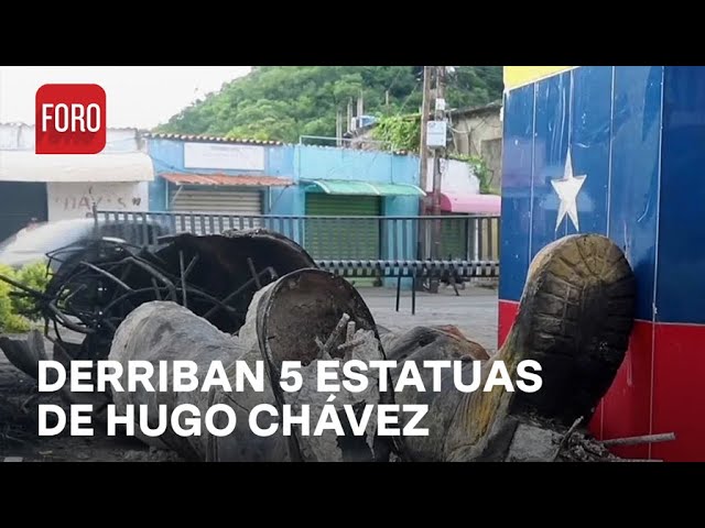 Derriban al menos cinco estatuas del expresidente Hugo Chávez en Venezuela - Noticias MX