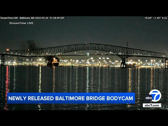 ⁣New video shows police pull man to safety before Baltimore bridge collapse