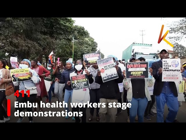 ⁣Embu health workers stage demonstrations