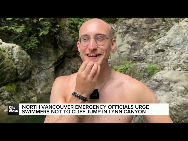 ⁣North Van firefighters, police warn against cliff jumping in Lynn Canyon