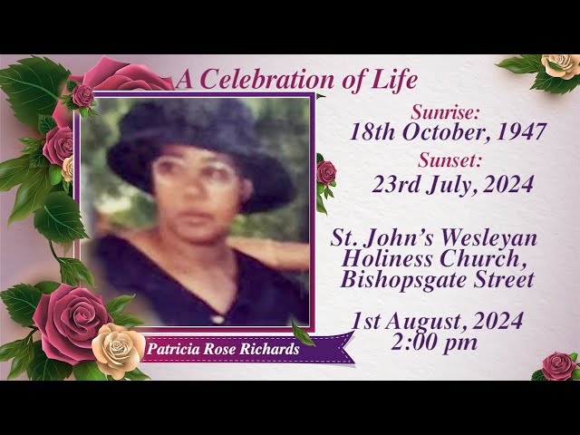 FUNERAL SERVICE FOR PATRICIA ROSE RICHARDS (THURSDAY 1ST AUGUST 2024)