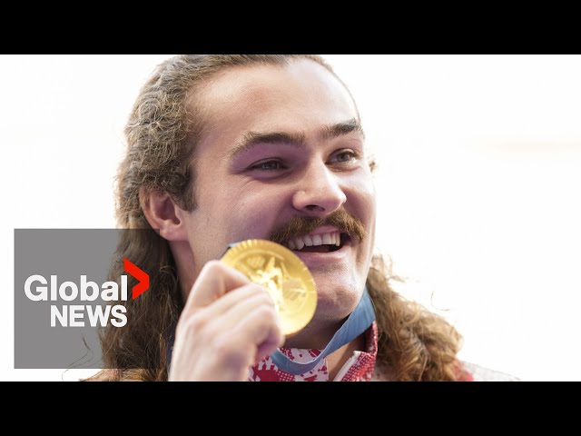 ⁣Ethan Katzberg says "I knew it was a good one" after gold medal hammer throw in Paris