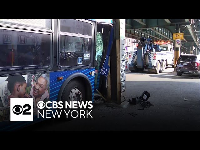 ⁣MTA bus driver pulled from duty after crash into subway pillar