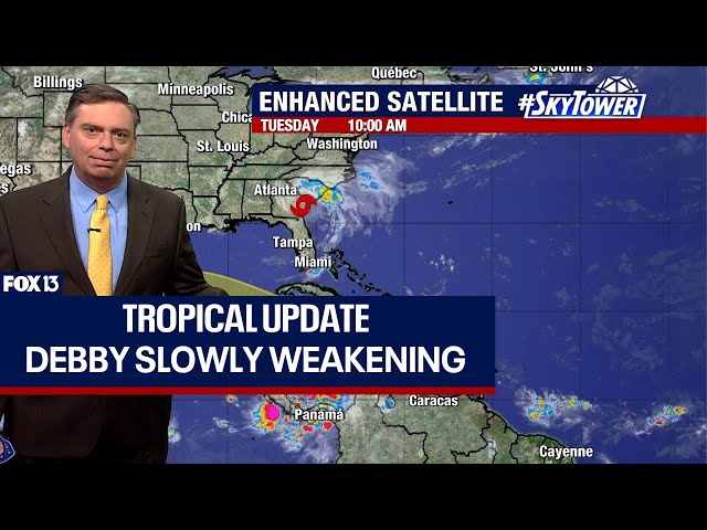 ⁣Tropical Storm Debby slowly weakening