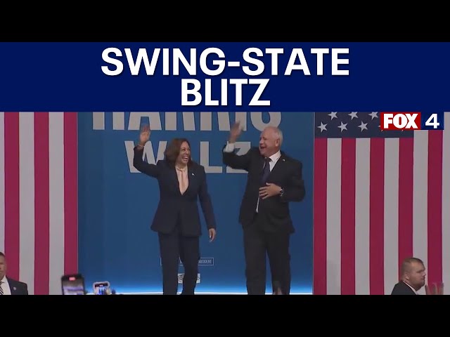 ⁣Kamala Harris, Tim Walz begin swing-state blitz with Pennsylvania rally