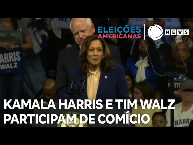 Kamala Harris e vice Tim Walz participam de comício juntos