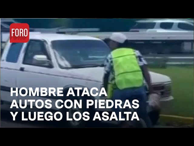 Así captaron a sujeto que arroja piedras a automovilistas para asaltarlos en Puebla - Las Noticias