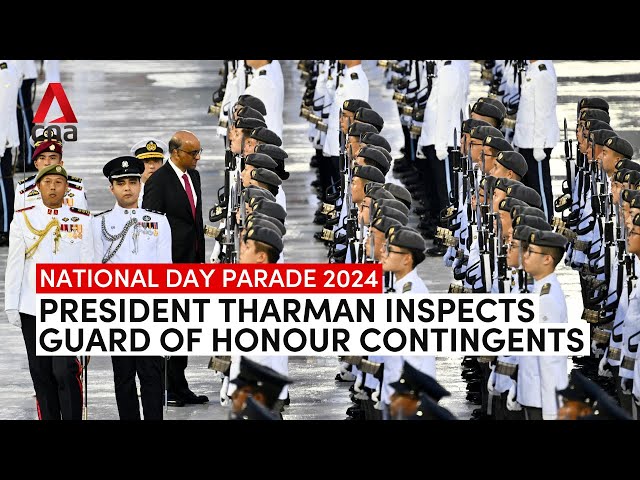 ⁣NDP 2024: President Tharman inspects Guard of Honour contingents