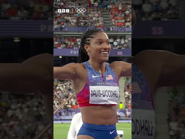 ⁣Tara Davis-Woodhall reacts to her Olympic gold in the women’s long-jump! 