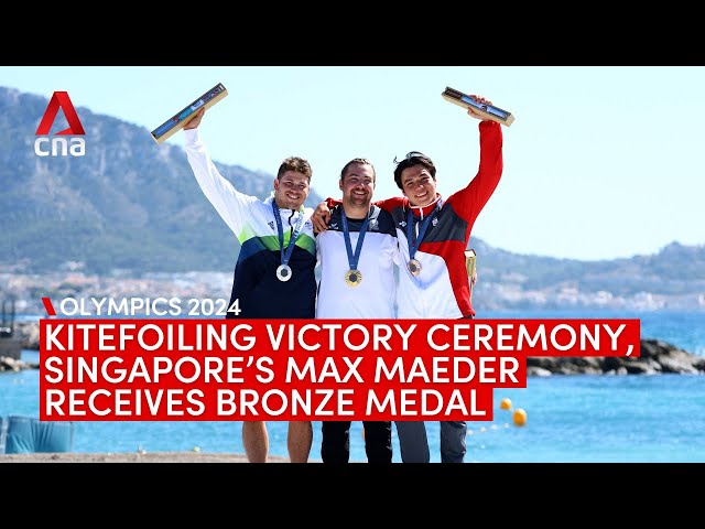 #Paris2024: Singapore's Max Maeder receives bronze medal at kitefoiling victory ceremony